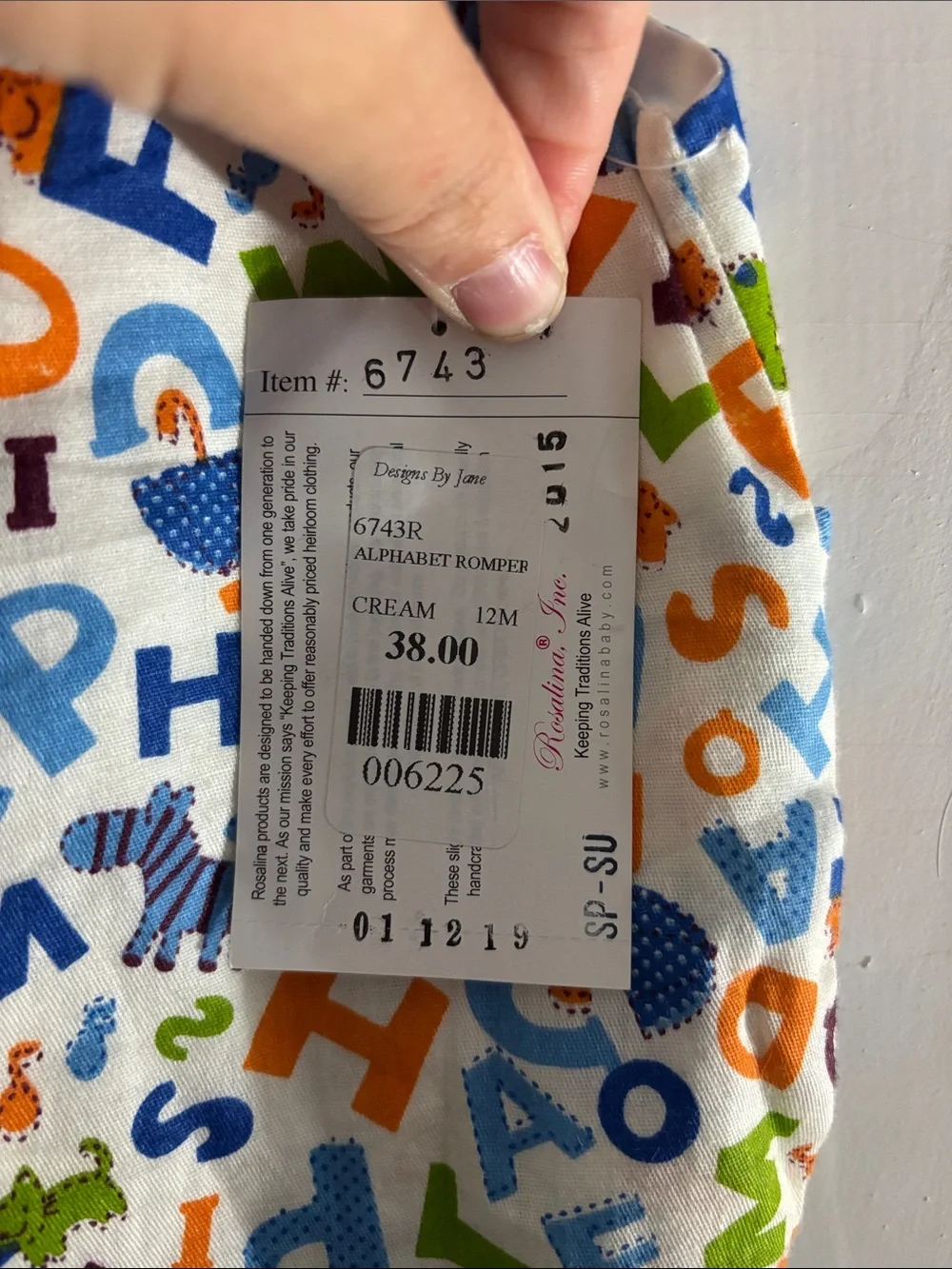 Alphabet Print Toddler Romper in Blue, Orange & Green
